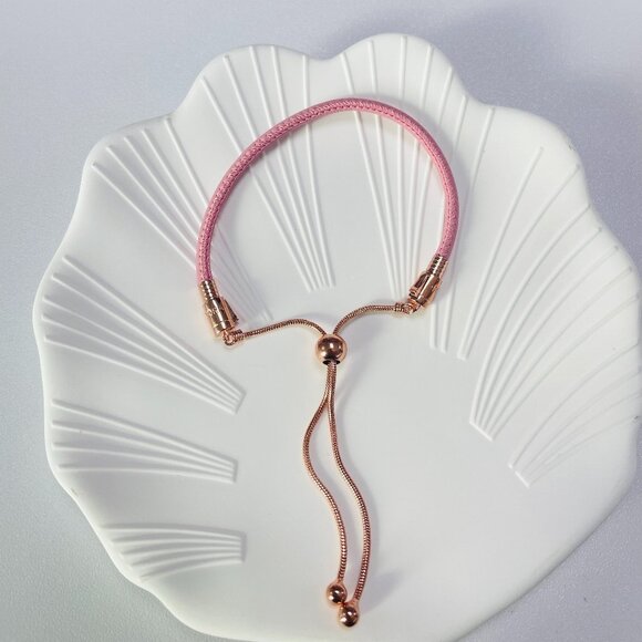 Pandora Pink Sliding Leather Bracelet Rose Gold Bracelet - Picture 1 of 2